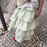 Bebe Waist-Banded Frill Check Tiered Long Skirt (4 Colors)