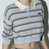Stripe crop kara top Blue/brown