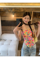 Pink Flower Sleeveless Tube Top