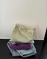 Pattern string pouch - mint stripe , S size