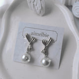 [Red Velvet スルギ Earrings] ダリアリボン＆パールピアス - Silver Color