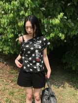 シンクルドットワンショルダーショートスリーブTシャツ (4c)