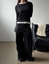 Belted layered wide pants(3color)