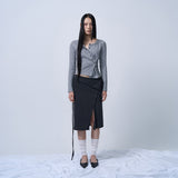 SIDE BUTTON POINT KNIT CARDIGAN (MELANGE GRAY)