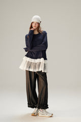 Sweet & Cool Lace Accent Ribbon Point Long T-Shirt
