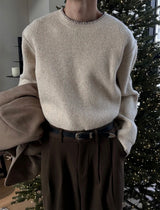 [Unisex] ステッチラウンドネックニット(3color)