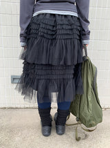 Samen Frill Tulle Banding Midi Skirt