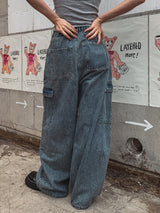 [U-DENIM/Planning Products] サマーピンタックワイドカーゴデニムパンツ