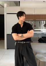 ノーメイスバックバンディングツータックリネンワイドパンツ