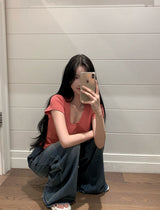 [BELLIDE MADE] バブル, Uネックセミクロップド半袖Tシャツ