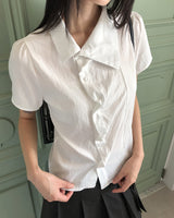Casual Shirring Collar Short-Sleeved Shirt