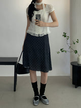 Sovy check flare midi skirt