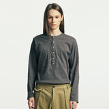 ビロウボタンダウンヘンリーネック長袖Tシャツ charcoal