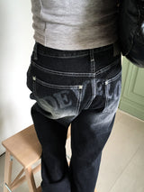 Tapim back printing wide denim pants