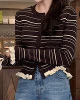 Vulvun frill striped cardigan