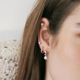 silver shell pearl drop barbell single piercing rhodium plating + 925 silver E070-15H