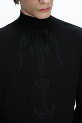Embroidered Spine Mock Neck Tee
