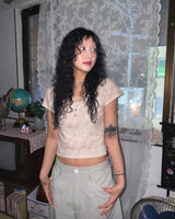 (2color) Flower Lace Crop Short Sleeve Tee