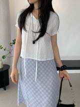 Yourty Lace Puff Short Sleeve Blouse