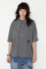 Lace stripe polo short-sleeved T-shirt