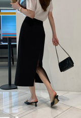 Lavin Belt Set H-Line Back Slit Long Skirt / 4 colors