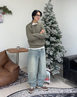 Rubed diagonal zip-up knit