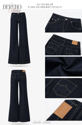 Dark deep long denim flare jeans