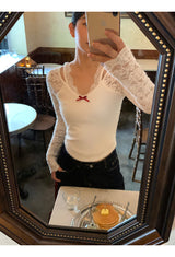 レースバックシースルーレイヤードニットウェアTシャツ