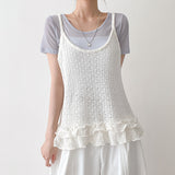 レイヤードスリーブレストップス 🌼 フリルニットストラップスリーブレスビスチェ (3 colors)