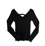 Ribbed Backless V-Neck Knit