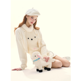 [GirlyFancyClub] Super Cute 3D dog face soft mink fur knit sleeveless high neck cold shoulder tank top