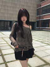 Linder Mesh See-Through Loose-Fit One-Shoulder Knit