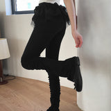 Higet shirring wrinkle bottom slit layered banding long leggings pants