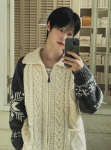 Bomb Cowichan color matching knit zip-up