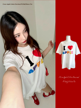 I Love Apple Cotton Oversized Fit Half Sleeve Tee