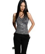 METALIC HALTER RING TOP CHARCOAL