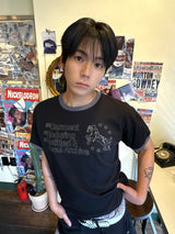 Unicorn Archive Stitch Ringer Crop Short Sleeve Black