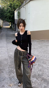 Fake off-shoulder knit top