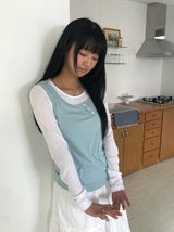 26SS★ [MADE] コリンダイアゴナルボタンスリーブレスシースルーレイヤードTシャツ
