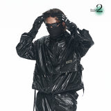 RELABEL Black High-Density Futuristic Deformable Backpack With Multiple Drawstrings, Casual Jacket