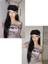 アイズ レオパード オフショルダー 半袖 Tシャツ