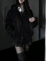 vintage fold denim hoodie zip-up