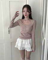 エルバースリムレイヤーボタンTシャツ