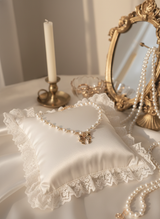 Adorable Ribbon Pearl Choker Necklace - Gold