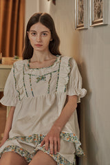 ULLALA PAJAMA Edit Short-sleeve Two-piece Cream[24160WTSSN]