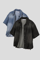 [MUSCLE FIT] Crop denim shirts(2color)