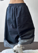 Rolling Overalls Balloon Wide Bermuda 2Color