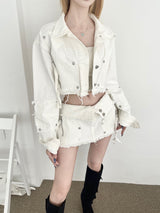 1247. Chic zipper button denim crop jk (2color)