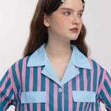 スプリング アンド サマー コントラスト カラー パジャマ スーツ 100% cotton sleepwear