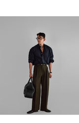 ウールTRワイドスラックス [Khaki]